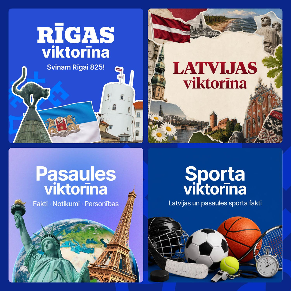 Rīgas viktorīna + Latvijas viktorīna + Pasaules viktorīna + Sporta viktorīna